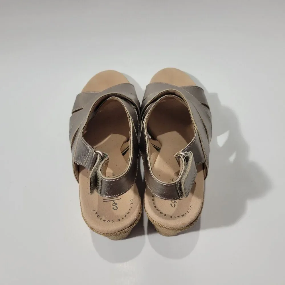 Clarks Collection Gold Espadrilles Slingback Wedge Sandals Sz 8M
